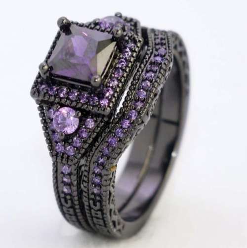 Purple Princess Cut Wedding Ring